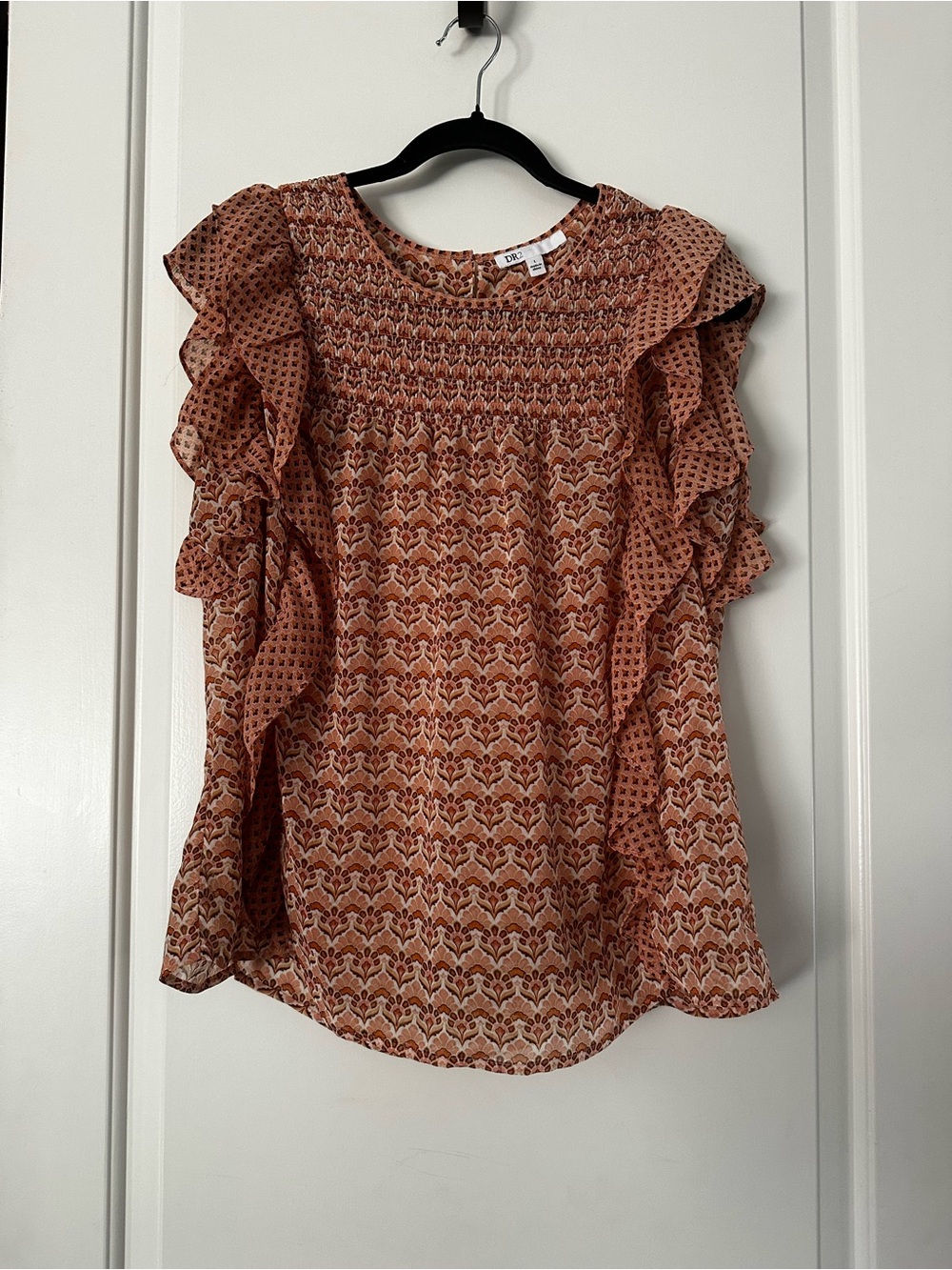 DR2 Ruffle Sleeve Floral Blouse - Rust